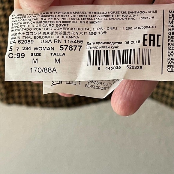 MNG Puff Shoulder Brown Black Houndstooth Shirt Long Sleeve Button Back Blouse 6 - Picture 7 of 8